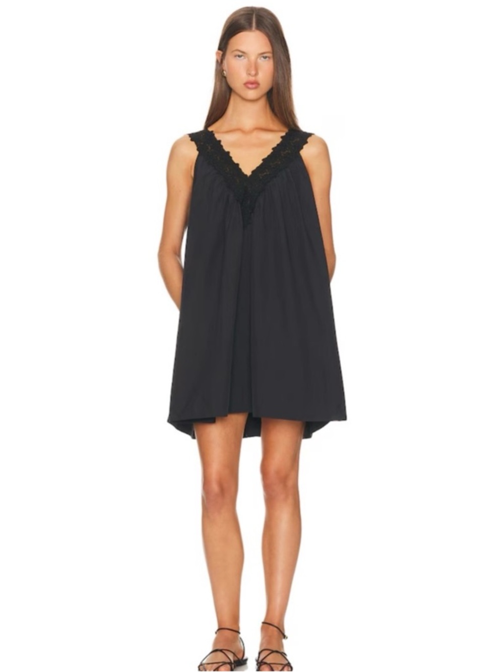 Helsa Mini Dress With Lace in Tech Poplin - Picture 9 of 15